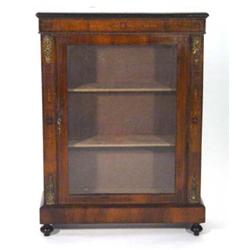 Victorian walnut pier cabinet with floral inlay and brass mounts