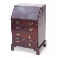 Victorian mahogany bureau the fall enclosing a fitted interior above four drawers on bracket feet
