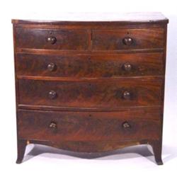 Victorian mahogany bow fronted chest of two long and two short cockbeaded drawers on splayed feet