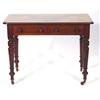 Image 1 : Victorian mahogany hall table with two drawers on turned legs with china castors