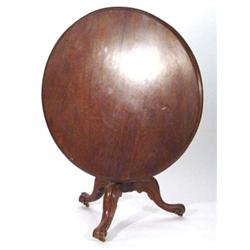 Victorian mahogany circular breakfast table on scrolled legs, 116cm diameter