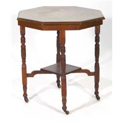 Victorian mahogany octaganal occasional table on turned supports with undertier