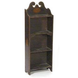 Small Edwardian mahogany four tier bookcase, painted with shell inlay