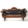 Image 1 : Victorian mahogany day bed with pierced and carved back and leatherette upholstery