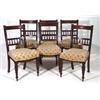 Image 1 : Set of six Edwardian walnut upholstered dining chairs with fluted legs and turned backs