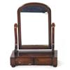 Image 1 : Victorian mahogany arch shaped toilet mirror with twin cushioned drawers on bun feet, 60cm high
