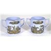 Image 1 : Two Victorian Prattware tankards, printed with hunters on horseback onto a blue ground, lozenge mark