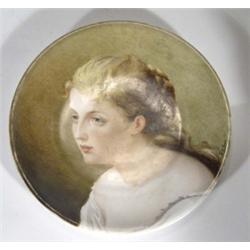 Continental porcelain plate hand painted with a young girl, signed 'M.B. Brook', 26cm diameter