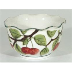Wemyss pottery bowl with frilled edge, hand painted with berries, impressed mark to base, 8cm high