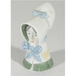 Hand painted Royal Worcester candle snuffer 'Old Woman', marks to interior, 10cm high