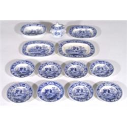 Group of early 19th century miniature Spode dolls blue and white dinnerware comprising three graduat