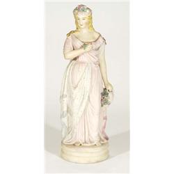 Hand painted Victorian bisque figurine in a flowing dress, 40cm high