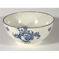 19th Century pottery bowl handpainted with blue sprigs of flowers, 19cm diameter