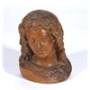 Terracotta bust of a young woman with flowing hair, 20cm high
