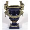 Cobalt blue glazed Continental porcelain campana shaped urn with brass ormolu mounts, winged cherubs