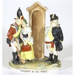 Hand painted Amphora figure group 'Caught at the Post',  a portly and a slender soldier comforting a