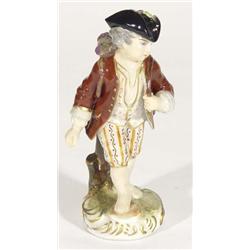 Pair of continental porcelain figures, a young girl and a boy with a baskets on their backs, 15cm hi