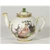 Early 19th century Continental globular porcelain teapot, the spout with floral knop, hand painted w