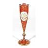 Image 1 : Cranberry coloured glass vase with white overlay mount, hand painted with roses and gilded with styl