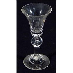 Clear wine glass, with bell shaped bowl and single knop stem, 17cm high