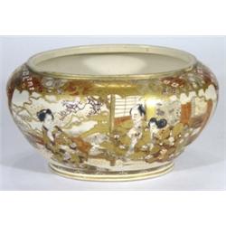 Japanese Satsuma pottery bowl, hand painted and gilded with family scenes and figures, 18cm high