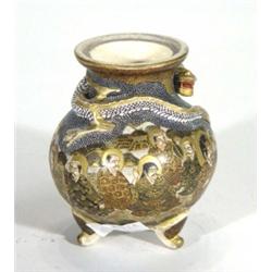 Japanese Satsuma pot, relief moulded with a dragon to neck and hand painted and gilded with a contin