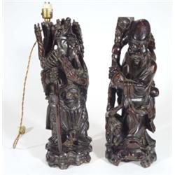 Two Japanese carved hardwood figures of elders, 42cm high