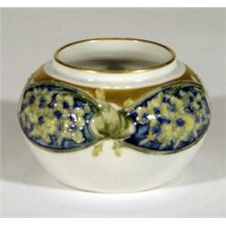 Small Moorcroft McIntyre pot, hand painted and tubelined with bands of yellow flowers onto a blue an