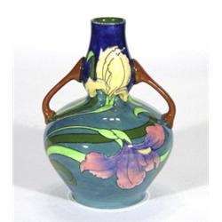 Foley Intarsioware twin handled double gourd vase, hand painted and tubelined with stylised flowers