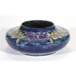 George Cartridge Morrisware squat vase, hand painted and tubelined with a band of flowers and leaves