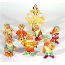 Set of early Wade hand painted  'Snow White and the Seven Dwarfs' Disney characters, printed marks t