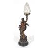 Bronze table lamp signed Paul Aichele, modelled as a scantily clad figure with raised arm beside a r