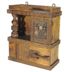 Small Russian Arts and Crafts birch cabinet, attributed to Elena Polenova, carved with stylised flow