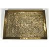 Image 1 : Rectangular brass Keswick tray, embossed with stylised flowers, marks to face, 39cm in length