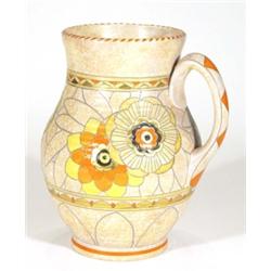 Crown Ducal Charlotte Rhead single handled vase, hand painted and tubelined with yellow and orange f