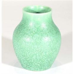 Royal Lancastrian mottled green glazed vase, impressed marks to base, 18cm high