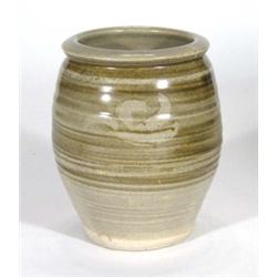 St Ives Studio pottery vase, with finger trail decoration onto a brown ground, impressed mark to bas