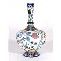 Longwy pottery vase, hand enamelled with stylised flowers onto a crackled cream ground, impressed ma