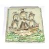 Image 1 : Karlsruhe pottery plaque depicting an Arts and Crafts style galleon amongst waves, impressed mark to