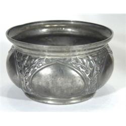 Circular Libertys pewter rose bowl, embossed with leaves, marks to base, 20cm diameter