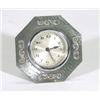 Image 1 : Hexagonal Libertys Tudric hammered pewter alarm clock, retailed by Connells, marks to back, 10cm hig
