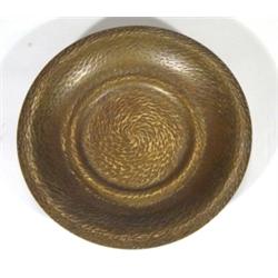 Kupo hammered brass Arts and Crafts style plate, marks to back, 29cm diameter
