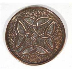 Circular hammered Arts and Crafts style 'Celtic Knot' design dish, 14cm diameter