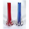 Image 1 : Red Whitefriars bud vase and a matching blue bud vase, 24cm high