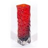 Image 1 : Square based red and clear Whitefriars style glass vase, 19cm high