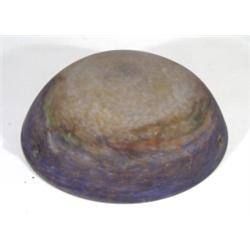 Mottled purple, green and peach Art Deco ceiling lightshade, etched 'Muller Fres', 36cm diameter