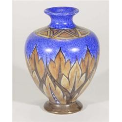Hand painted Clews Chameleonware baluster vase, decorated with a brown flame pattern onto a mottled