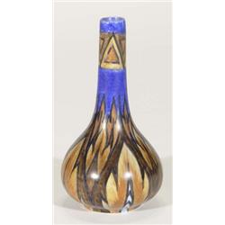 Hand painted Clews Chameleonware bottle vase, decorated with a brown flame pattern onto a mottled bl