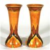 Image 1 : Pair of hand painted Clews Chameleonware, decorated with a brown flame pattern onto a mottled brown