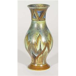 Hand painted Clews Chameleonware baluster vase, decorated with a brown flame pattern onto a mottled
